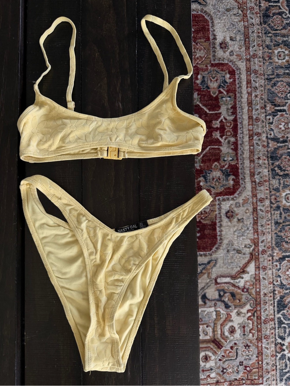 Nasty Gal Yellow Floral Jacquard Bikini Set Size 0